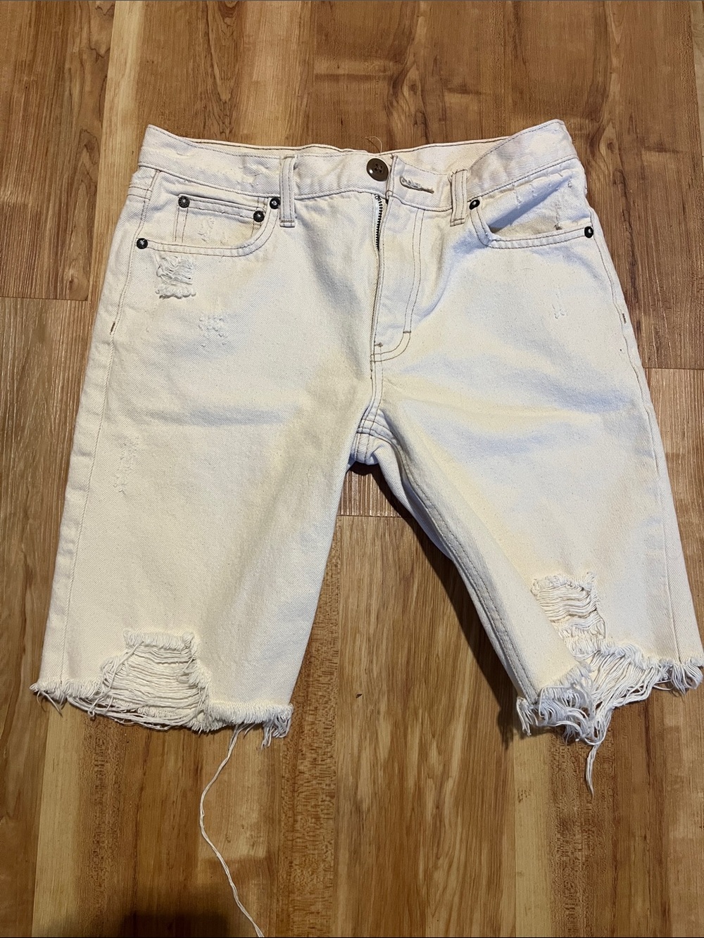 Free People Off-White Distressed Denim Shorts Cream colored